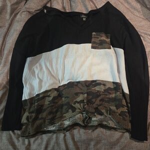 Justify Waffle Shirt Casual Colour Block Camo Waffle Knit Tie-Front Top XXL/TTG